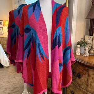 NWT "Asarti" Alpaca Pink & Red Open-Front Shawl Cardigan One-Size